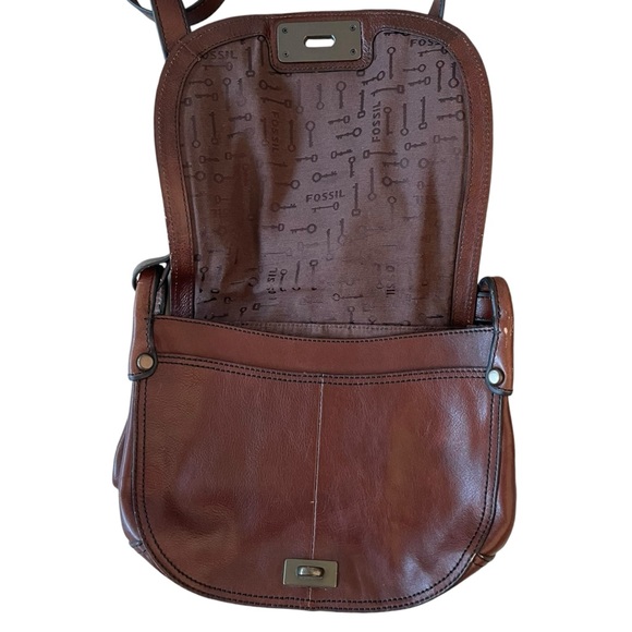 Fossil Tweed Leather Crossbody Purse Bag Saddlebag Wool - Picture 6 of 9